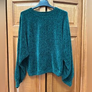 Plush Teal Chenille Crewneck Sweater